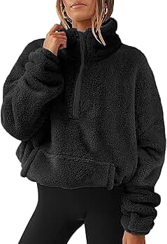 Weinexra Womens Fuzzy Sherpa Fleece Turtleneck Sweatshirt Half Zip